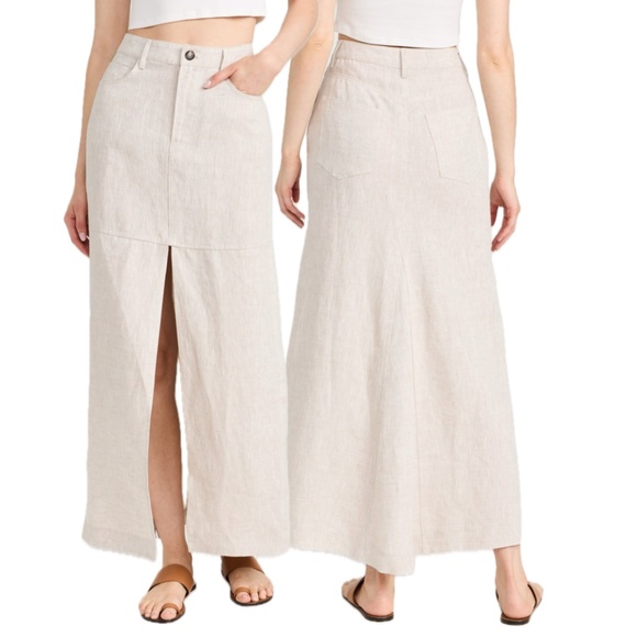 Reformation Tazz Linen Maxi Skirt With Thigh High Slit (Oatmeal)